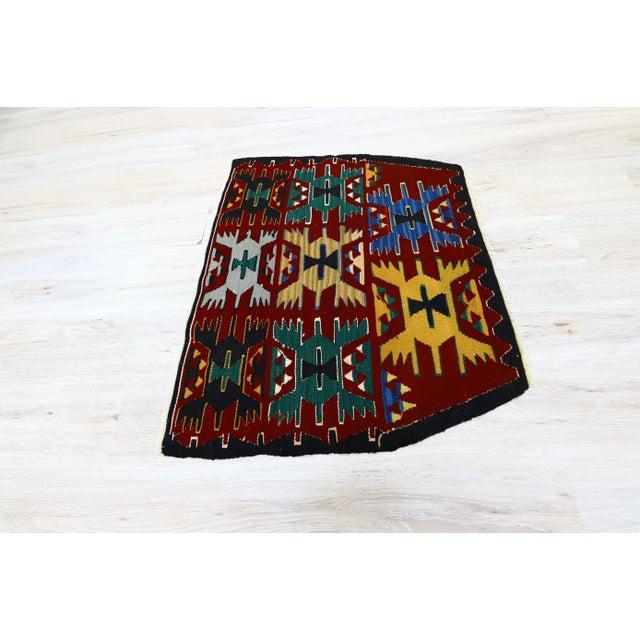 1960s Scandinavian Wool Red Handwoven Ethnic Kilim Rug Size: 2.5 x 3 ft - 75 x 91 cm - 29 x 35 inches Color: Organic...