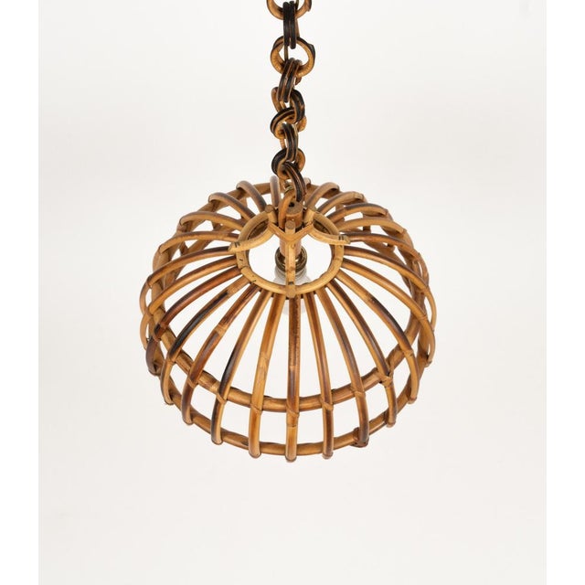 Gold Mid-Century Hand-Crafted Rattan and Bamboo Chandelier Pendant, Italy, 1970s For Sale - Image 8 of 13