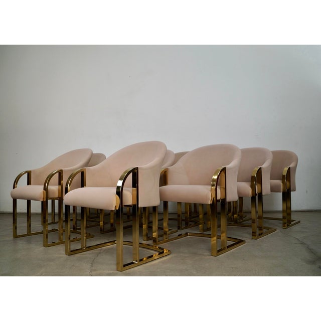 Contemporary Shells Inc. 1970’s Hollywood Regency Pierre Cardin Brass Dining Arm Chairs - Set of 10 For Sale - Image 4 of 12