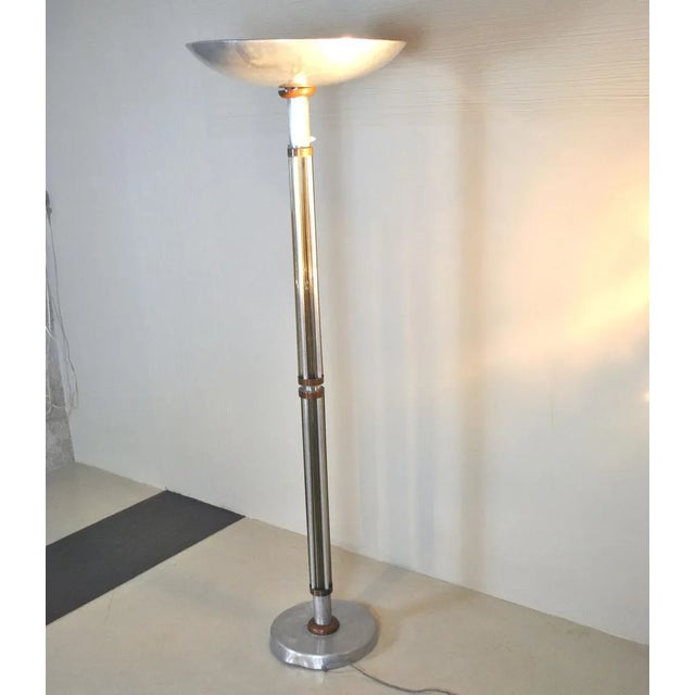 French Aluminum, Glass, and Copper Floor Lamp, 1940s For Sale - Image 6 of 8