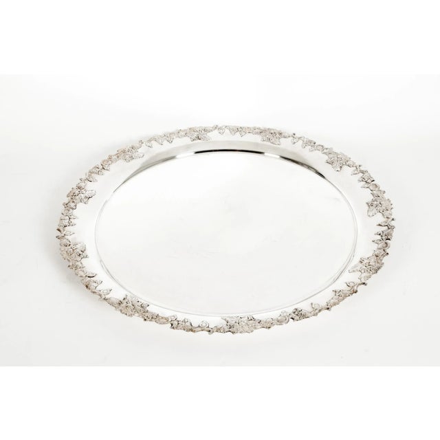 Silver Large English Silver Plated Circular Barware / Tableware Tray For Sale - Image 8 of 13