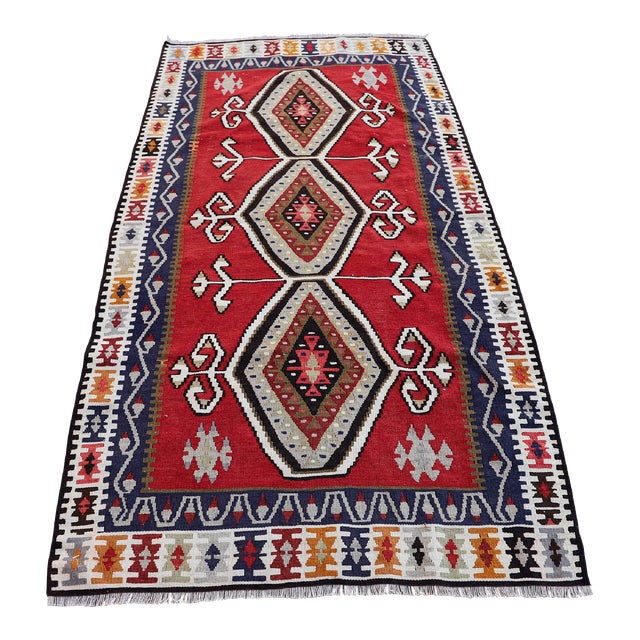 1990s Tribal Red Ikat Handmade Rug For Sale