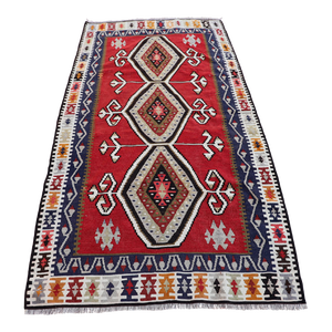 1990s Tribal Red Ikat Handmade Rug