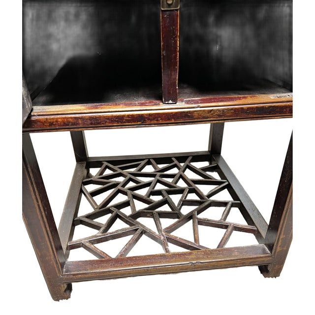 Antique Chinese Wood Cabinet With Decorative Fretwork Cracked Ice on Base For Sale - Image 11 of 12