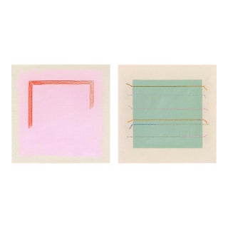 Pair of Sage Green and Bright Magenta Pink Abstract Art Prints | Set of 2, 30 X 30 In. Prints, Unframed For Sale