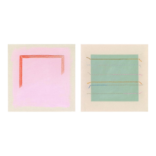 Pair of Sage Green and Bright Magenta Pink Abstract Art Prints | Set of 2, 30 X 30 In. Prints, Unframed For Sale