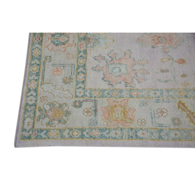 Early 21st Century Turkish Oushak Rug Cream, Green & Orange Floral Design Handwoven Wool Rug 4' X 5'11" For Sale - Image 5 of 8