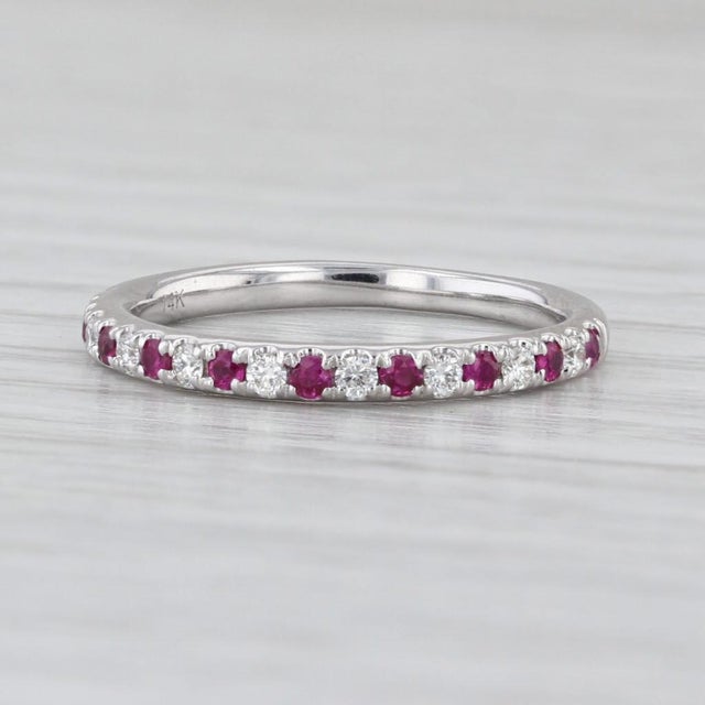 2010s 0.30ctw Ruby Diamond Wedding Band 14k White Gold Stackable Ring Size 5 For Sale - Image 5 of 8