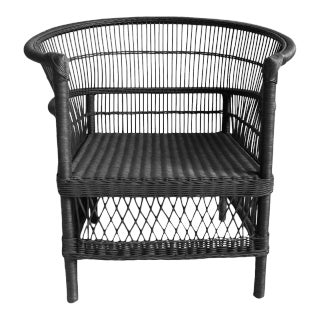 Vintage Black Wicker Horseshoe Chair For Sale