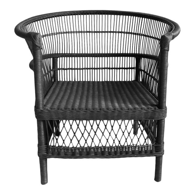 Vintage Black Wicker Horseshoe Chair For Sale