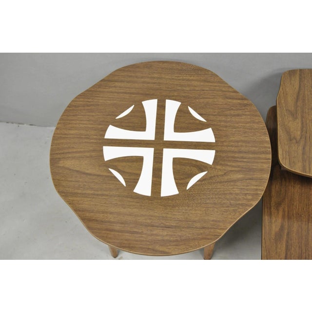 Mid 20th Century Vintage Mid Century Modern Walnut & Formica Round & Step Side Table Set - 2 PCS For Sale - Image 5 of 16