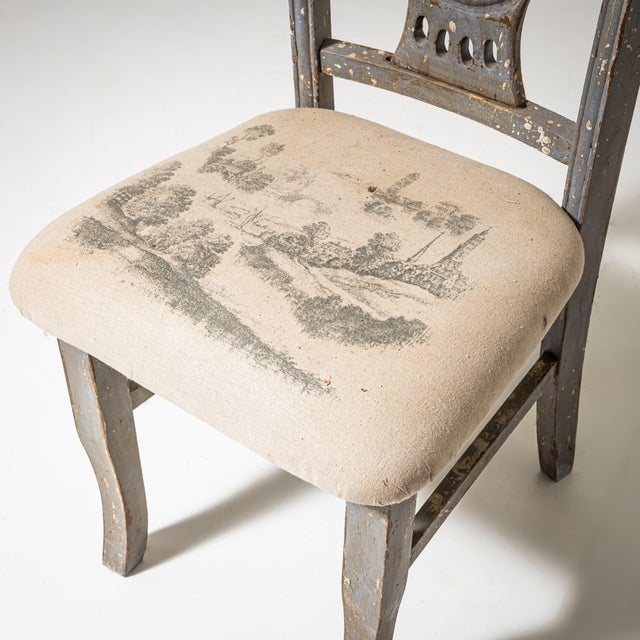 Wood Vintage Gray Side Chairs with City Views, 1890s, Set of 4 For Sale - Image 7 of 9