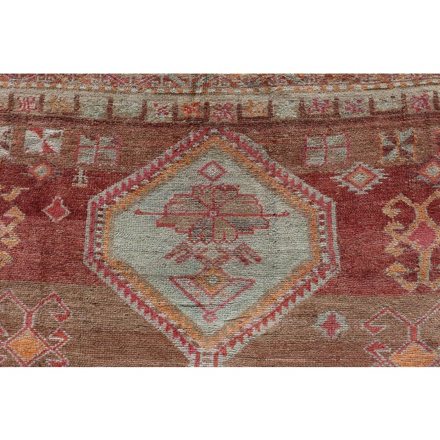 Textile Long Rug, Vintage Turkish Gallery Rug With Tribal Design in Variegated Red 7'9 X 14'7 For Sale - Image 7 of 11