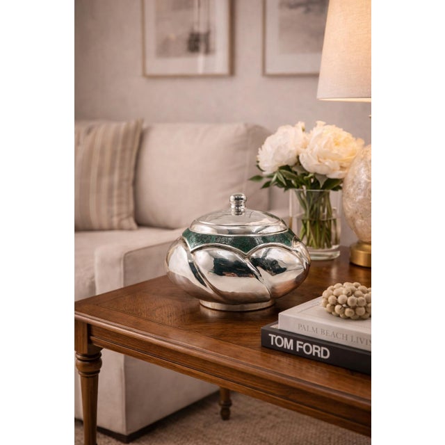 Beautiful covered decorative bowl created by the celebrated Los Castillo workshop in Taxco, Mexico, an outstanding example...