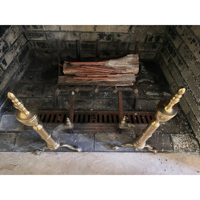 Vintage Brass Fireplace Screen, Andirons & Tools Set- 8 Pieces For Sale - Image 4 of 7