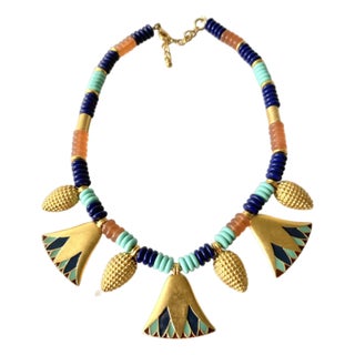 Metropolitan Museum of Art Gold Tone and Glass Museum Collection Beaded Necklace For Sale