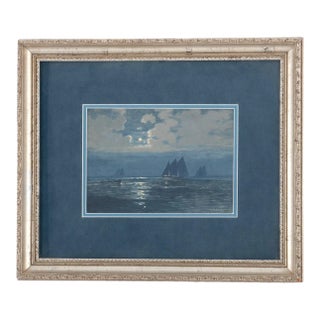 1926 Joseph Patrick McMeekin "Full Moon Sails" Gouache Framed Painting on Paper For Sale