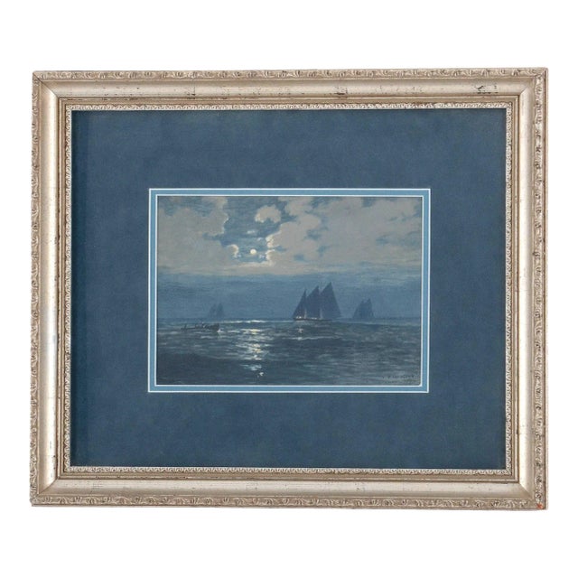 1926 Joseph Patrick McMeekin "Full Moon Sails" Gouache Framed Painting on Paper For Sale