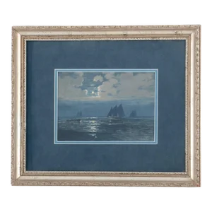 1926 Joseph Patrick McMeekin "Full Moon Sails" Gouache Framed Painting on Paper