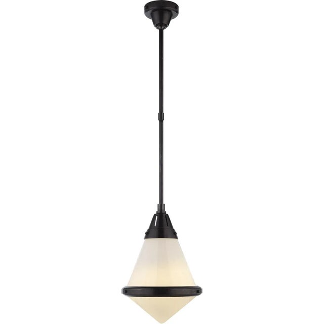 Gale Small Pendant in Bronze with White Glass Designer: Thomas O'Brien Fixture Height: 17.25" Min. Custom Height: 24" O/A...