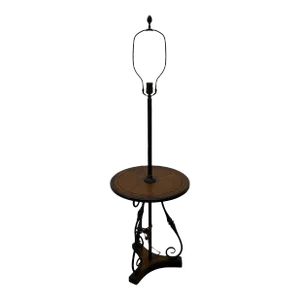 Frederick Cooper Floor Lamp With Rosewood Tray Table Scrolled Bronze Tri-Pedestal Base