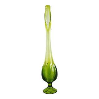 Mid Century Modern Viking Art Glass Green Swung Vase For Sale