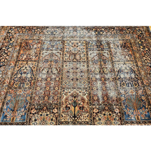 19th Century Persian Khorassan Rug, Hand-Knotted Wool, Allover Floral Panel Design, Green & Blue, 10x13 For Sale - Image 17 of 18