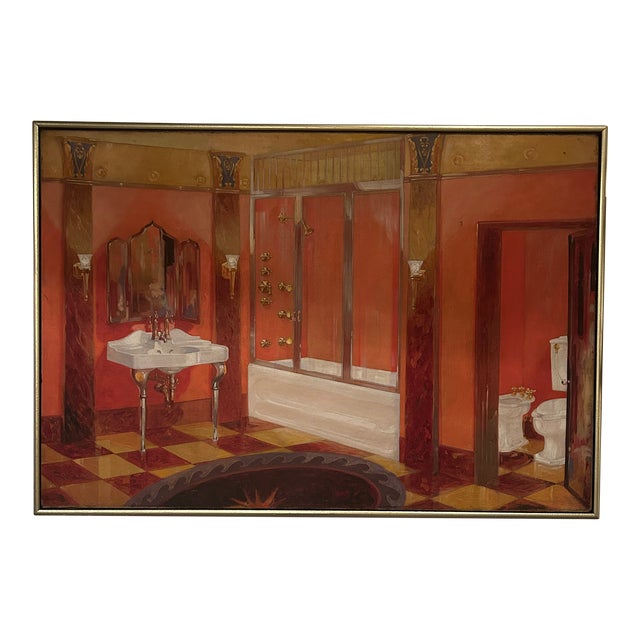 Original Painting of Elegant Interior Bathroom Dressing Room For Sale