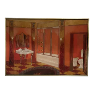 Original Painting of Elegant Interior Bathroom Dressing Room