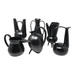 Set of Six 1990s Italian Bucchero Ceramic "Gubbio" Vessels by Gio Ponti for Neoponti/Costantino For Sale