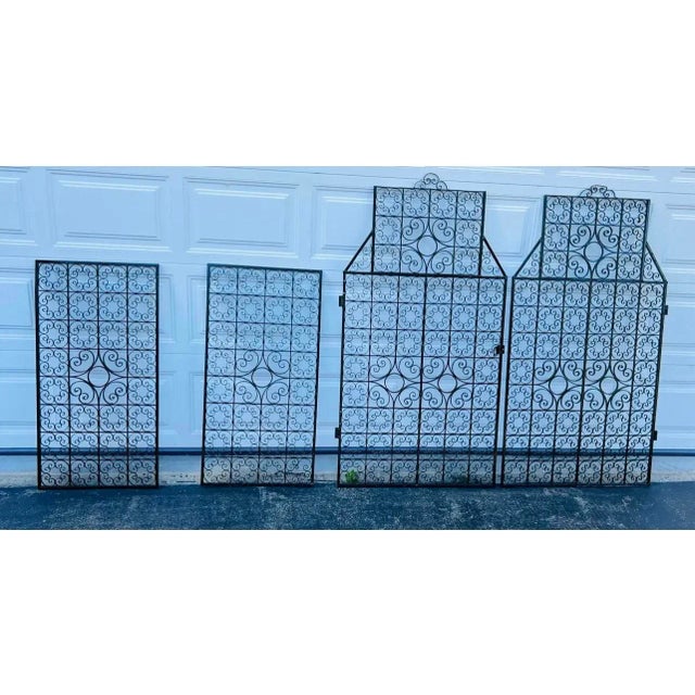 Antique Hand Wrought Iron Gates With Two Side Window Panels For Sale - Image 12 of 12