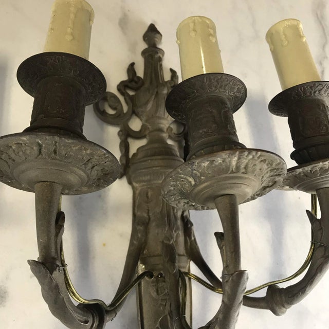 Pair Early 20th Century French Bronze Sconces For Sale - Image 4 of 11