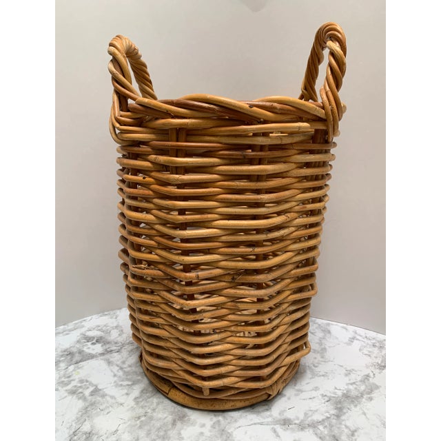 Camel Vintage Tall Rustic Wood Woven Decor & Storage Basket For Sale - Image 8 of 10