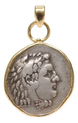 15th Century & Earlier Tetradrachm Pendant of Hercules & Zeus w18K