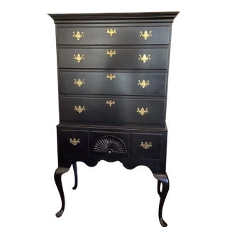 American Classic Black Painted Queen Anne Highboy Chest of Drawers For Sale
