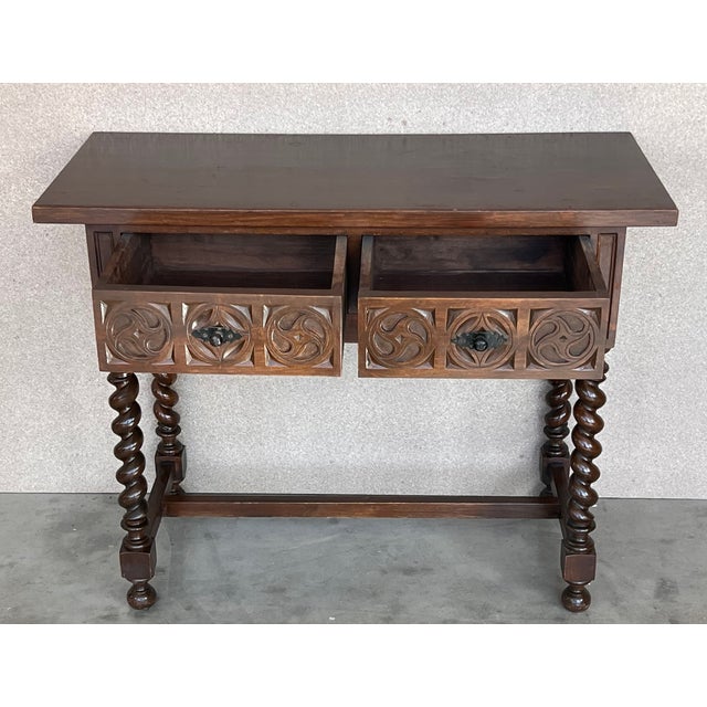 Wood Early 20th Century Spanish Carved Console Table With Turned Legs For Sale - Image 7 of 10