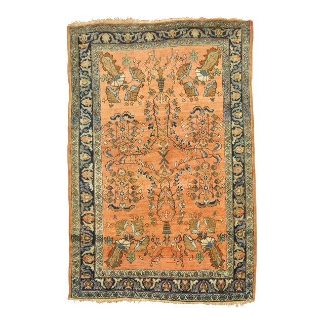 Elegant Terracotta Antique Mohajeran Persian Sarouk Rug For Sale