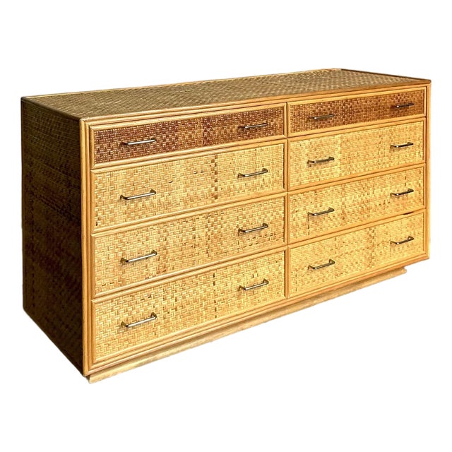 Vintage Boho Woven Rattan Dresser For Sale