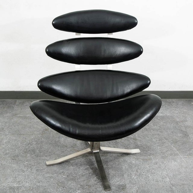 1960s Mid Century Danish Modern Lounge Chairs Corona Set of 2 Black Chrome Ottoman MCM For Sale - Image 5 of 11