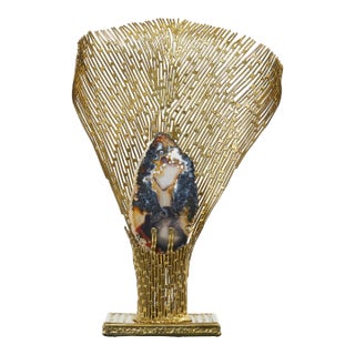 1970s Henri Fernandez Brass Agate Stone Nefertiti Table Lamp For Sale