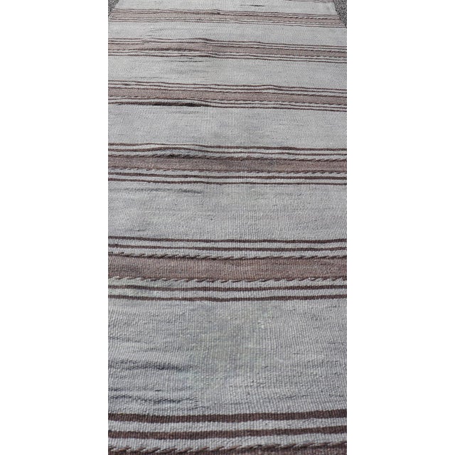 Tribal Vintage Turkish Kilim Runner With Gray and Brown Stripes 2'5 X 10'5 For Sale - Image 3 of 9