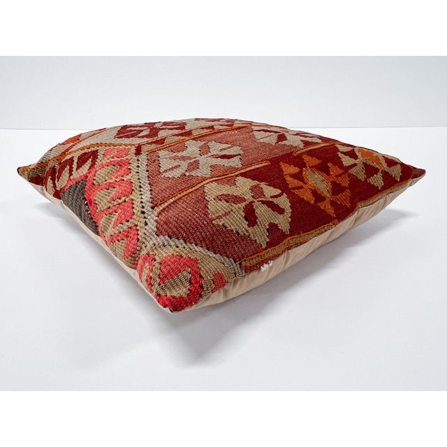 Textile Vintage Turkish Kilim Pillow | Handwoven Wool Decorative Cushion | 16 in X 16 In For Sale - Image 7 of 10
