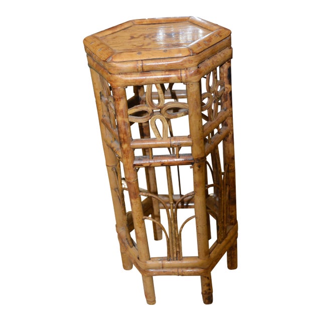 Vintage Bamboo Hexagonal Plant Stand / Table For Sale