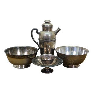 Antique Silver Plate Lot Paul Revere Bowls Wm Rogers Compote Pilgrim Coffee Pot - Set of 5 For Sale