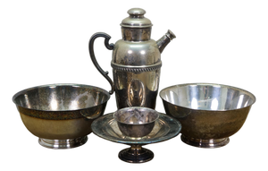 Antique Silver Plate Lot Paul Revere Bowls Wm Rogers Compote Pilgrim Coffee Pot - Set of 5