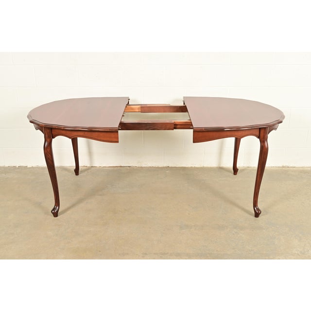 Wood Kindel Furniture French Provincial Louis XV Carved Cherry Wood Extension Dining Table, Newly Refinished For Sale - Image 7 of 16
