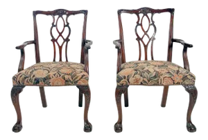 Vintage Chippendale Style Armchairs - a Pair