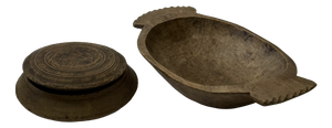 Hungarian Primitive Bowl and Lidded Box in Linden Wood, 19th Century, Set of 2