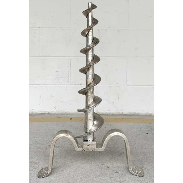 Silver Mid 20th Century French Modern Silvered Iron Andirons - a Pair For Sale - Image 8 of 11