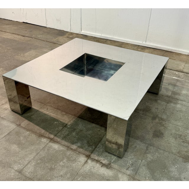 Italian Mid-Century Modern Polished Steel Coffee Table, 1970s For Sale - Image 4 of 7
